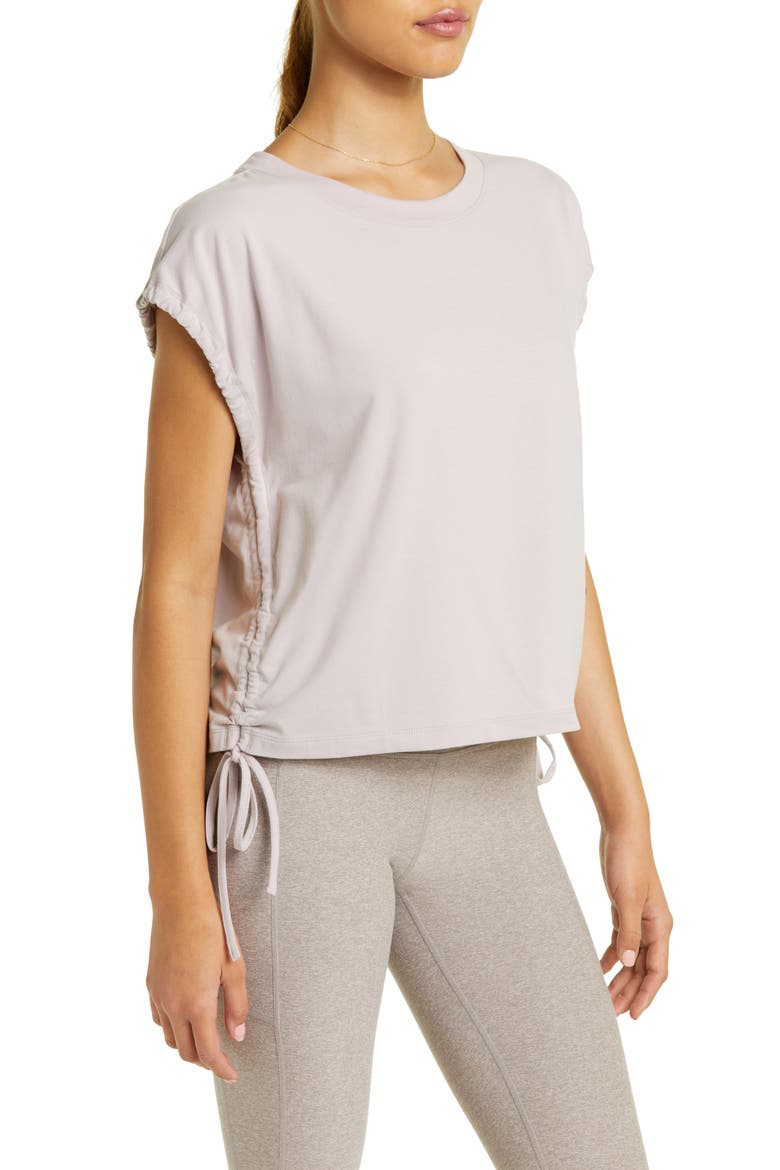 Ruched Side Tie Pima Cotton Blend T-Shirt, Alternate, color, PURPLE HEAVEN