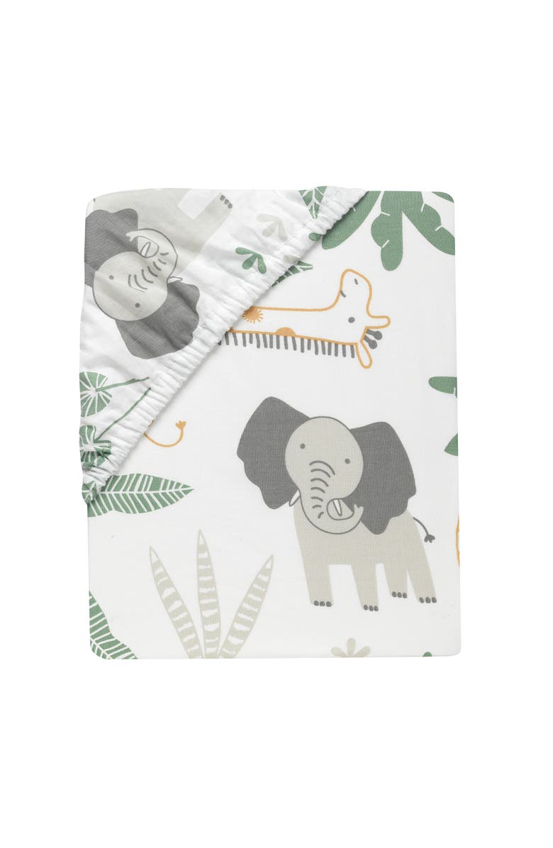 Lambs & Ivy Jungle Friends 100% Cotton Safari Animals Baby Fitted Crib Sheet, Alternate, color, White Multicolor
