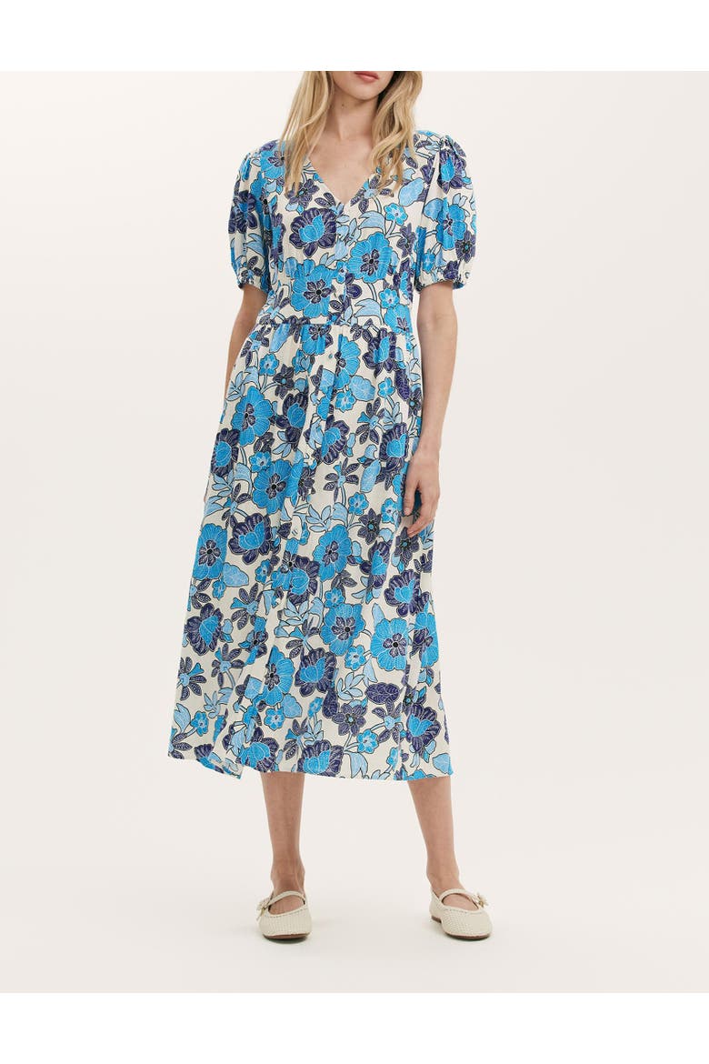 Addison Floral Linen Blend Midi Dress, Alternate, color, Blue Flower
