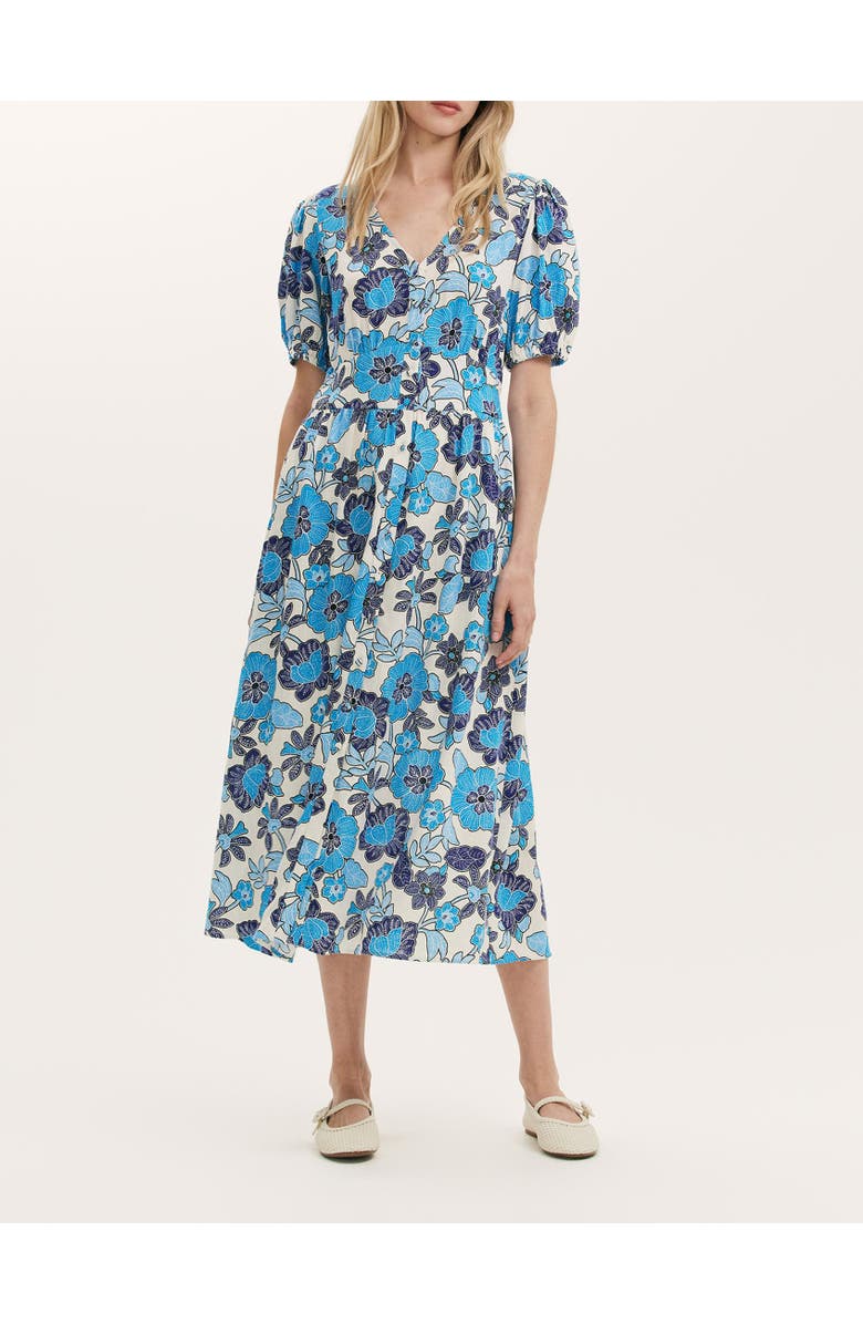 Finery London Addison Floral Linen Blend Midi Dress, Alternate, color, Blue Flower