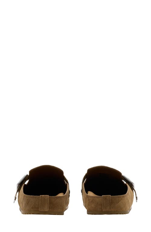 Burberry Suede Slippers With Buckle Detail And Textured Finish In Brown