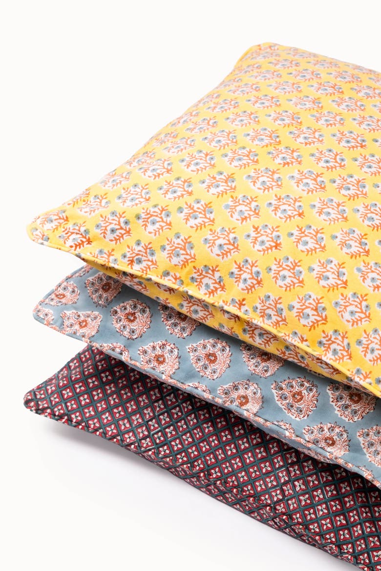 Mogra Piped Blockprint Pillow Cover, Alternate, color, Golden Yellow