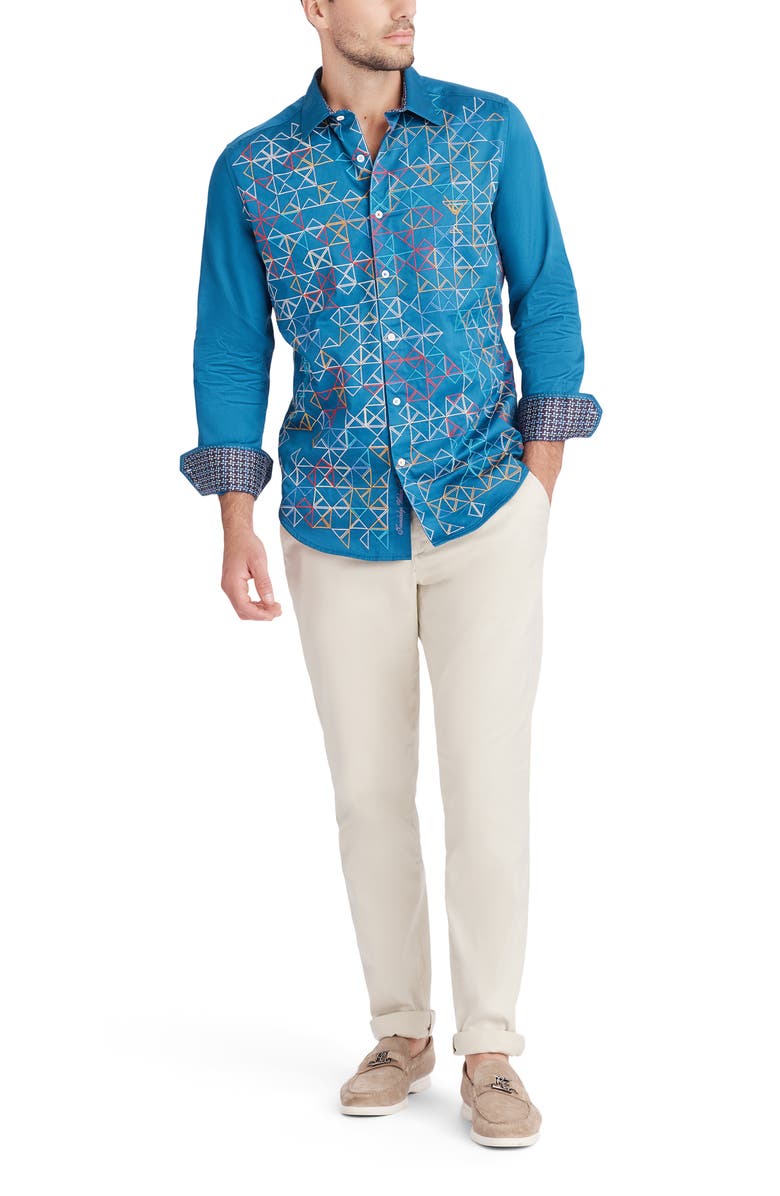 Robert Graham Shake & Stir Embroidered Button Up Shirt, Alternate, color, Dark Teal