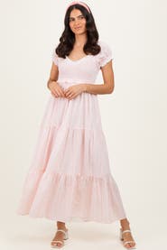 PinkBlush Floral Lace Trim Tiered Maxi Dress
