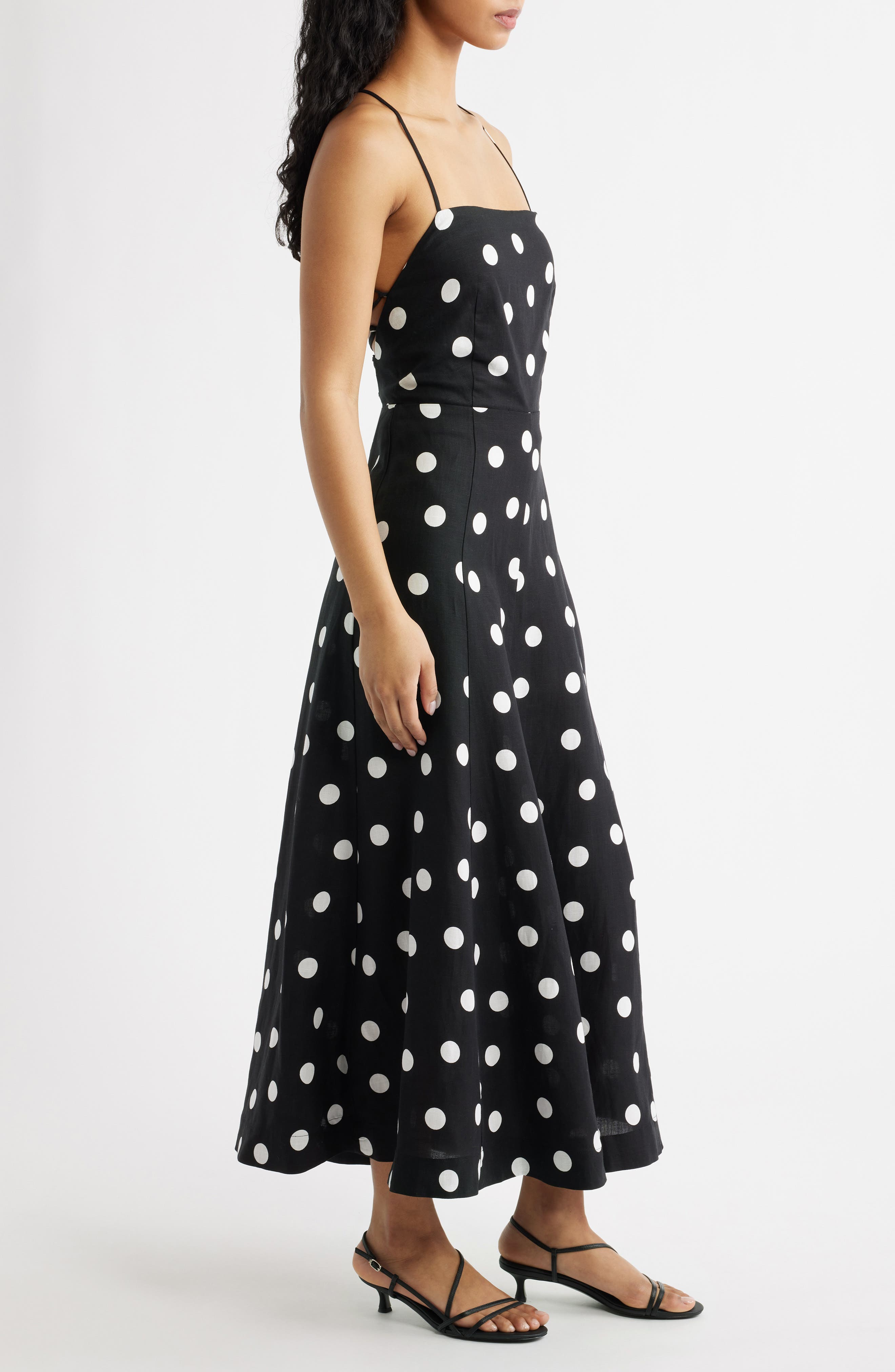 black and white polka dot midi dress Edith Fully lined Laura Dress - Black &