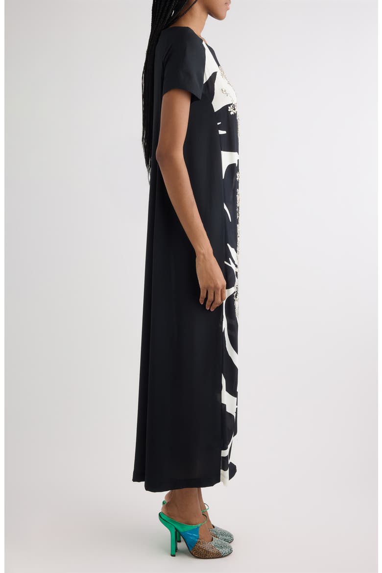 Giant Floral Print Crystal Embellished Dress, Alternate, color, BLACK