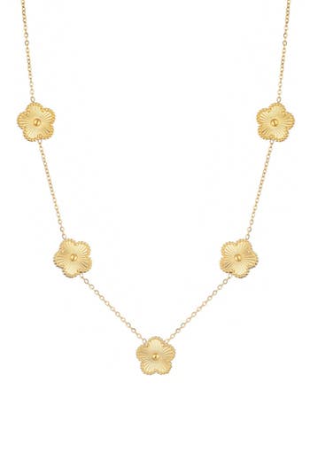 Adornia Tarnish Resistant 14k Yellow Gold Plated 5-leaf Clover Station Necklace In Gold