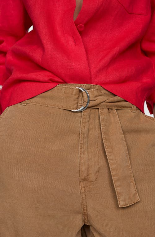 Mango Belted Canvas Wide Leg Pants In Brown