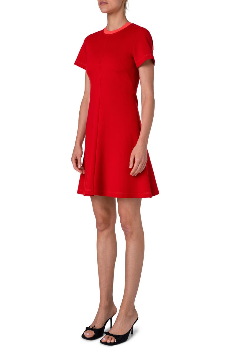 Akris punto Tipped Neckline Short Sleeve Stretch Jersey Dress, Alternate, color,