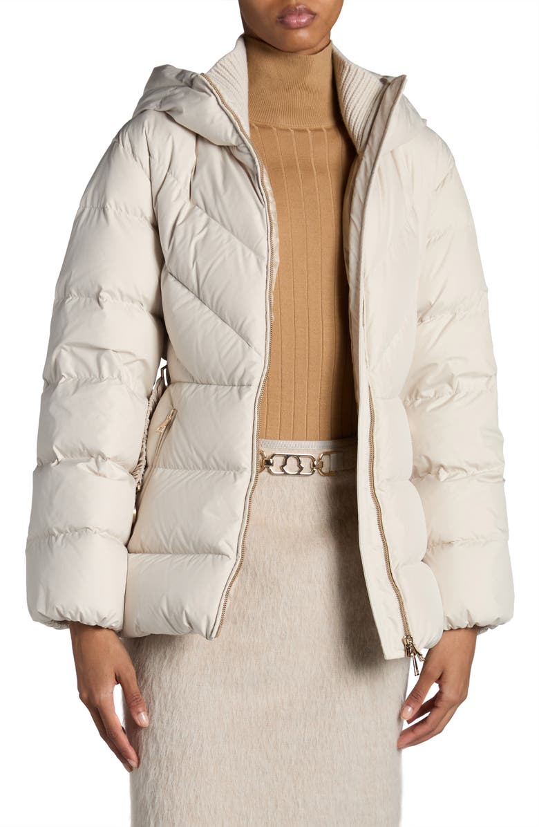 Moncler Brosse Belted Puffer Jacket, Alternate, color, White