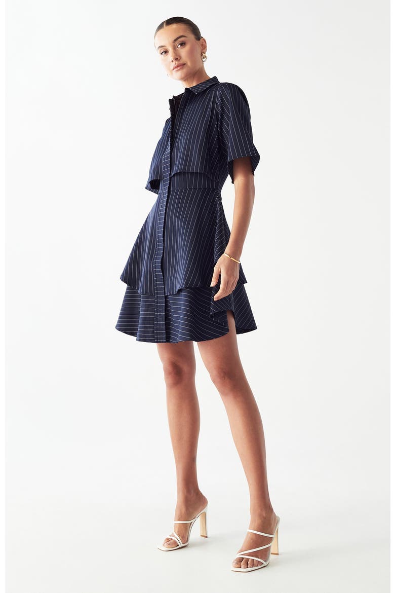 Hugh Layered Dress, Alternate, color, Navy Pinstripe