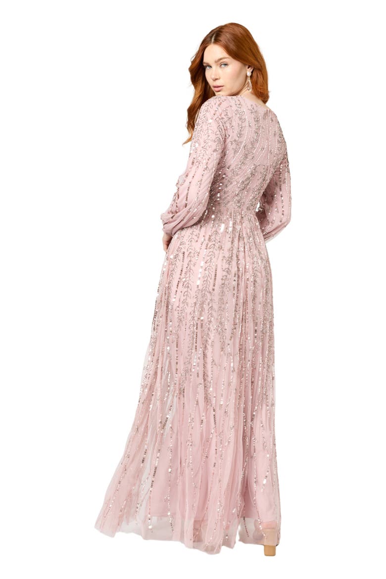 Occasion Modest Embellished Sequin Beaded A Line Evening Maxi Dress, Alternate, color, FROSTED PINK