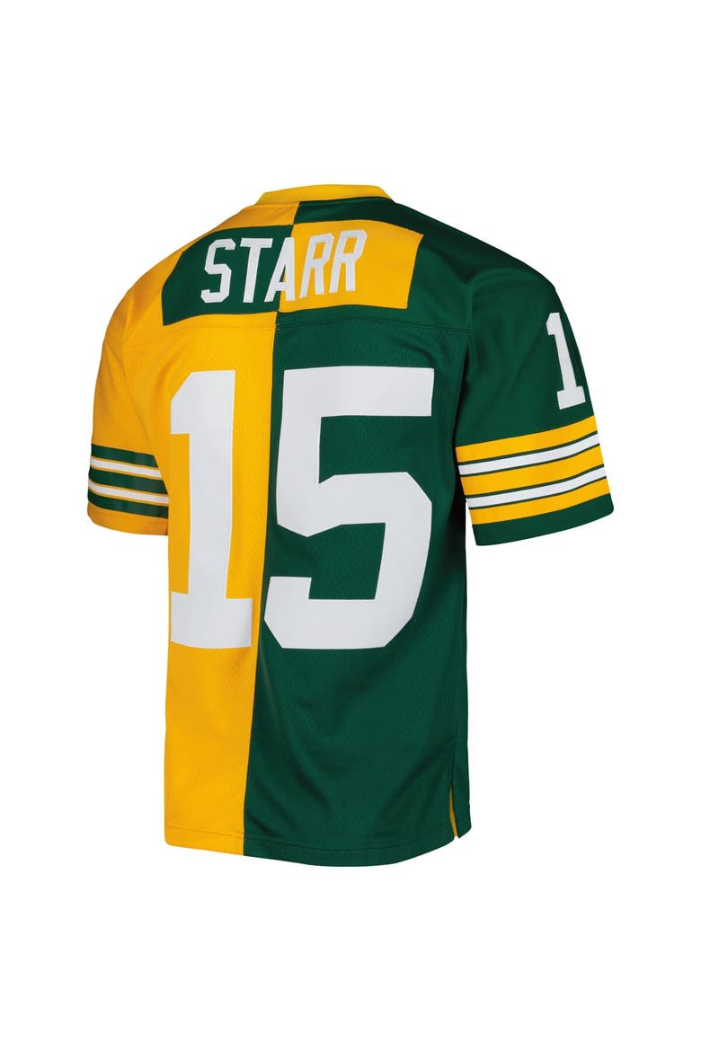 Men's Mitchell & Ness Bart Starr Green/Gold Green Bay Packers 1969 Split Legacy Replica Jersey, Alternate, color, Green