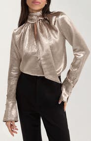 Liverpool Los Angeles Tie Neck Textured Satin Top