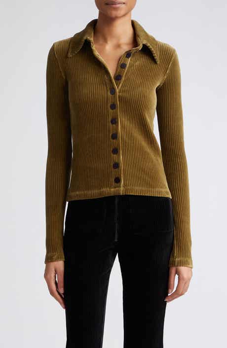 KkCo Scallop Rib Velour Button-Up Shirt