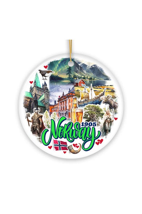 Norway 1905 Fjord Landmarks Round Ornament
