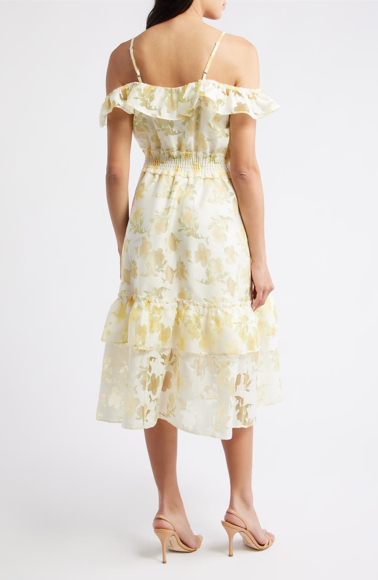 LAYERED WITH LOVE Off the Shoulder Ruffle Midi Dress, Alternate, color, Yellow Fade