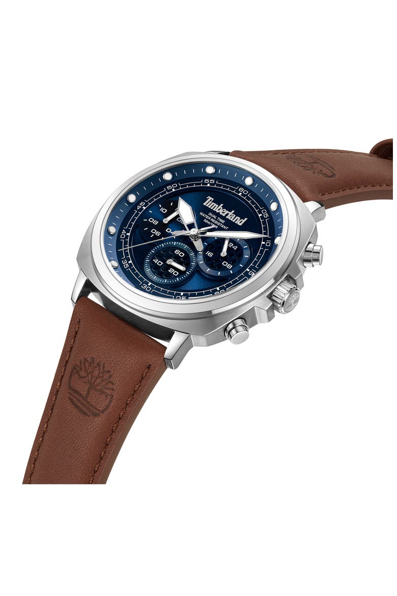 Williston Multifunction Chronograph Leather Strap Watch, 43.5mm x 46.5mm, Alternate, color, BROWN