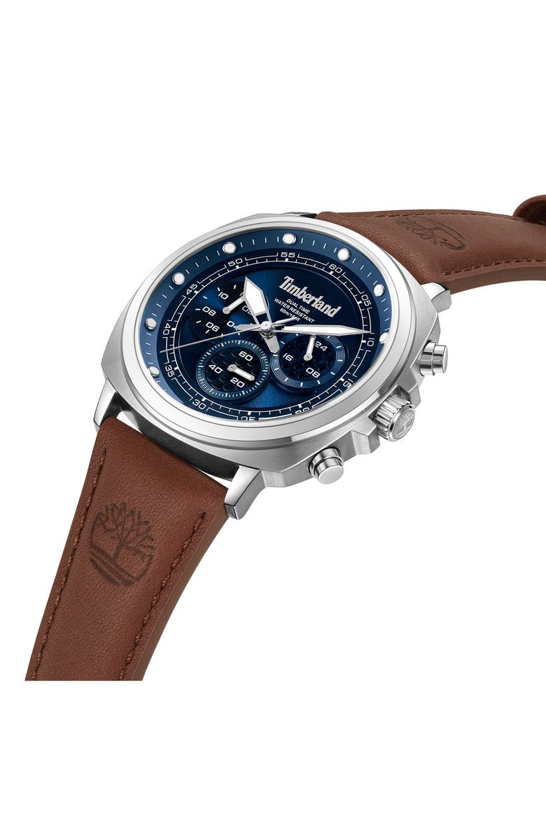 Timberland Williston Multifunction Chronograph Leather Strap Watch, 43.5mm x 46.5mm, Alternate, color, Brown