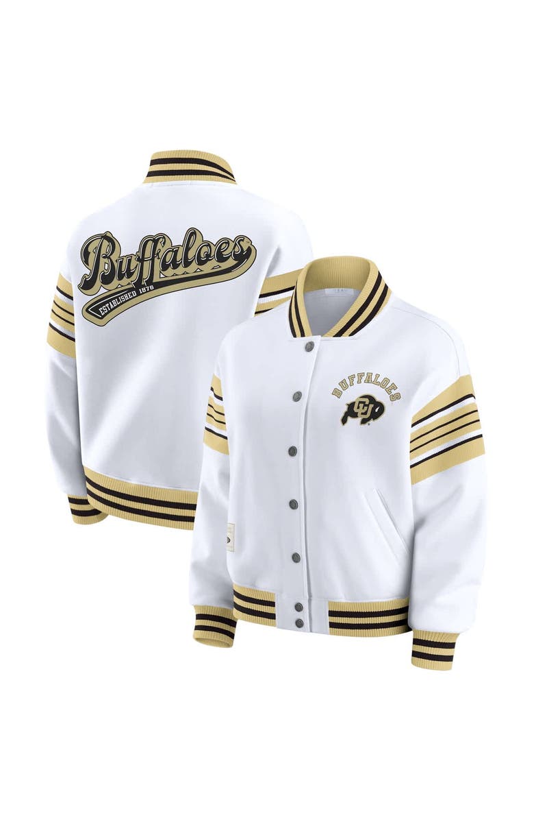 WEAR by Erin Andrews Women
s WEAR by Erin Andrews White/Gold Colorado Buffaloes Satin Stitch Full-Snap Fleece Sweatshirt Jacket, Main, color, White
