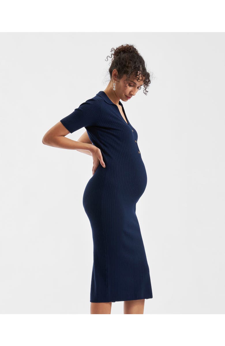 Ripe Maternity Maddy Knit Polo Dress, Alternate, color, Navy