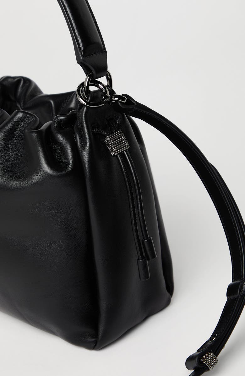 Brunello Cucinelli Small Soft Leather Mellow Bucket bag, Alternate, color, Black