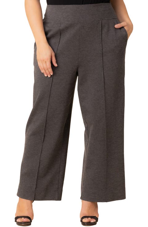 High Waist Wide Leg Ponte Pants (Plus)