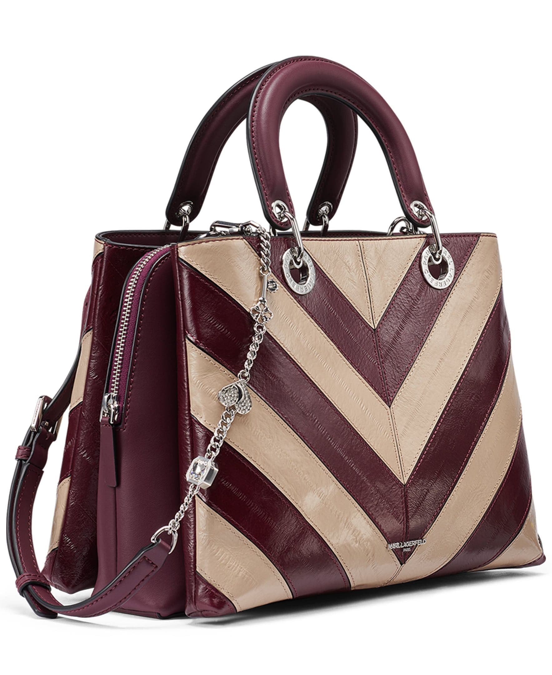 Benoite Chevron Satchel, Alternate, color, White Pepper/Cherry Plum
