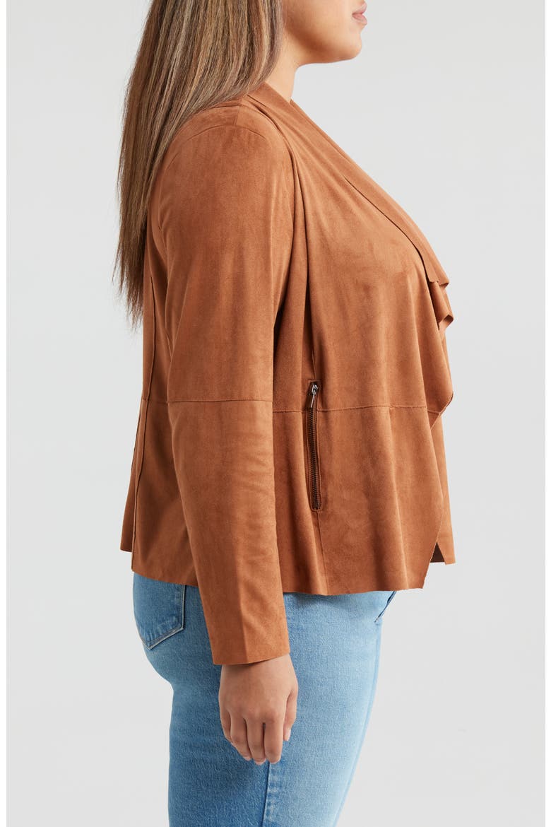 Drape Front Faux Suede Jacket, Alternate, color, SIENNA