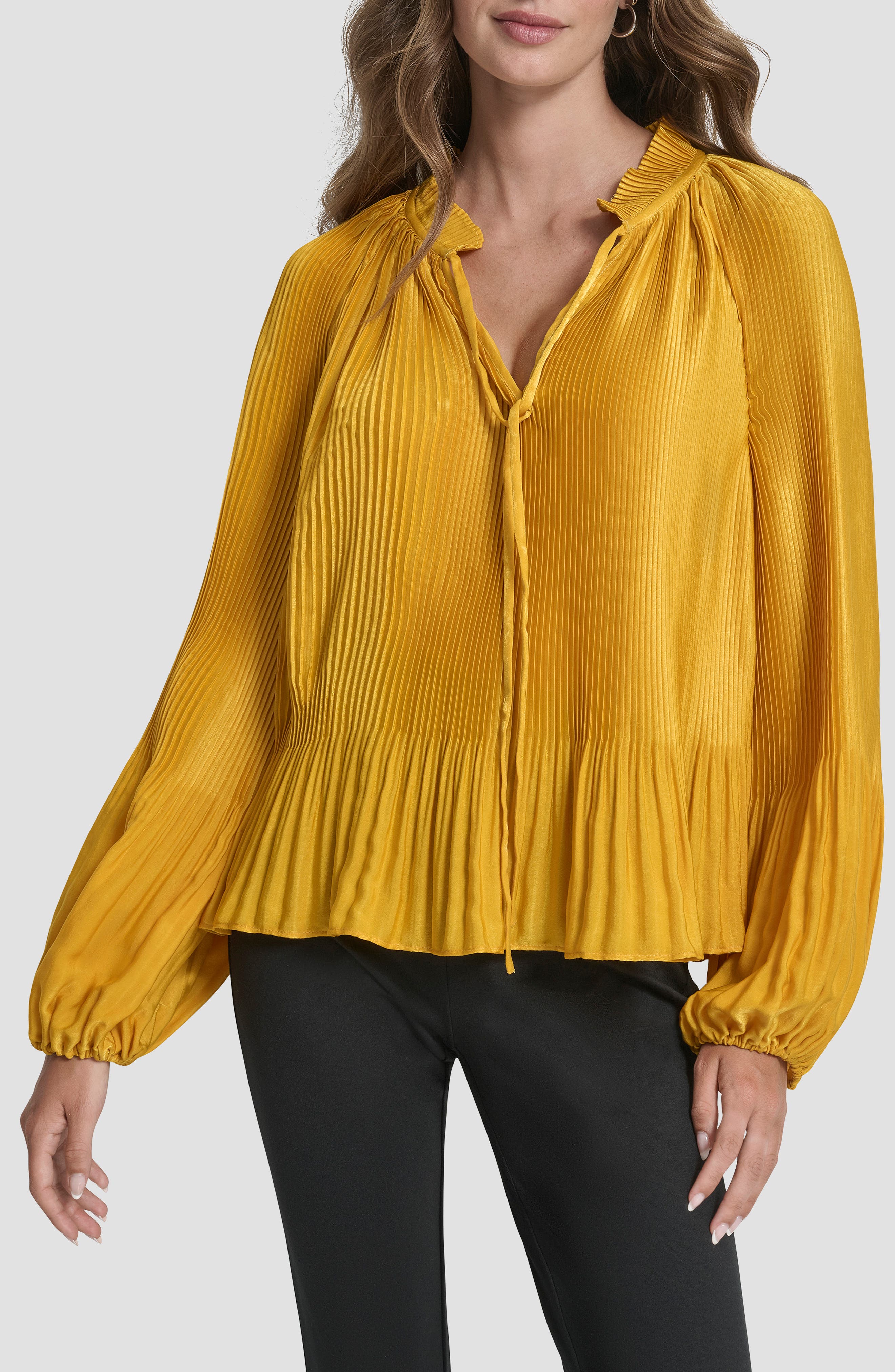 Pleated Tie Neck Satin Top