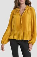 DKNY Pleated Tie Neck Satin Top