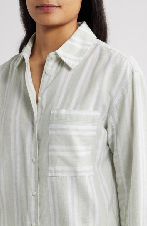 CASLONR CASLON(R) STRIPE LINEN BLEND BUTTON-UP SHIRT 