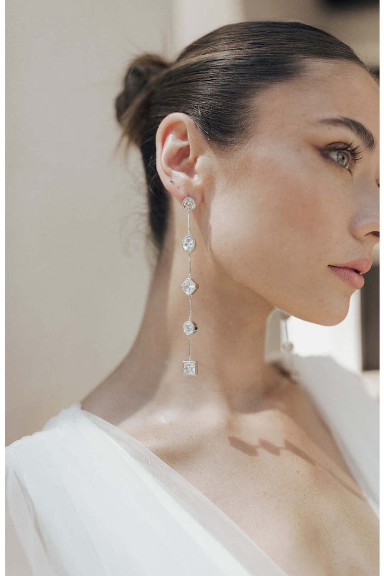 Carmela Bezel Crystal Drop Earrings, Alternate, color, Silver