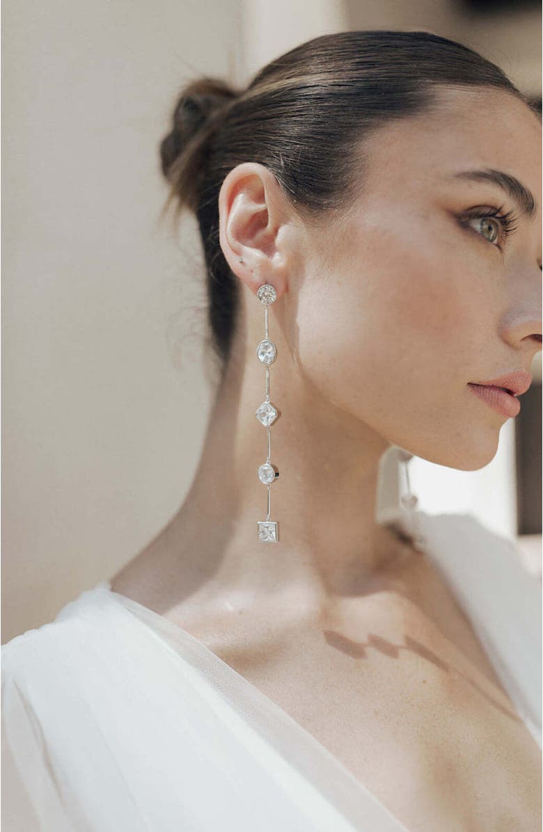 Untamed Petals Carmela Bezel Crystal Drop Earrings, Alternate, color, Silver