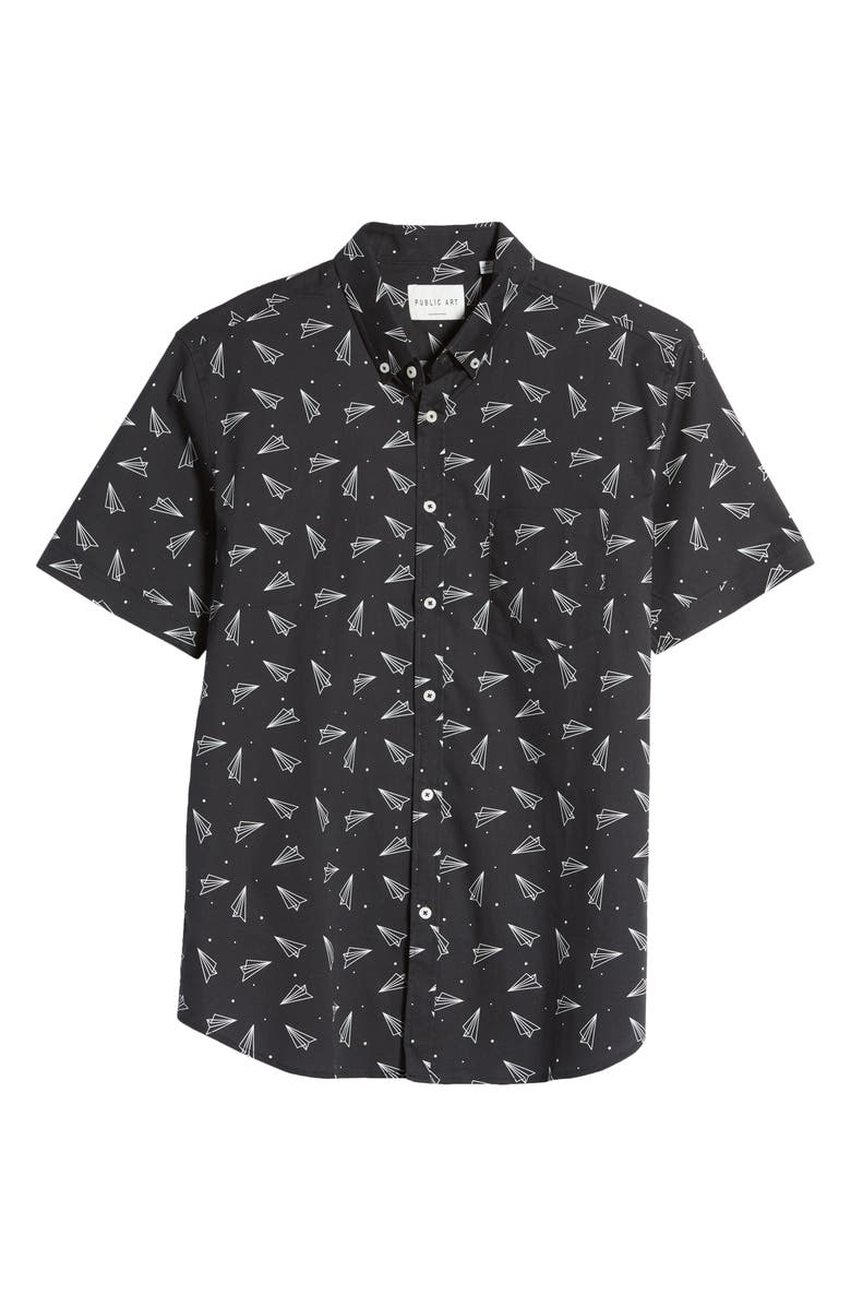 Public Art Paper Airplane Short Sleeve Button-Down Shirt, Alternate, color,