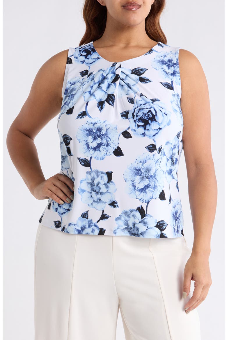 Floral Pleat Neck Top, Main, color, CRISP WHITE MULTI