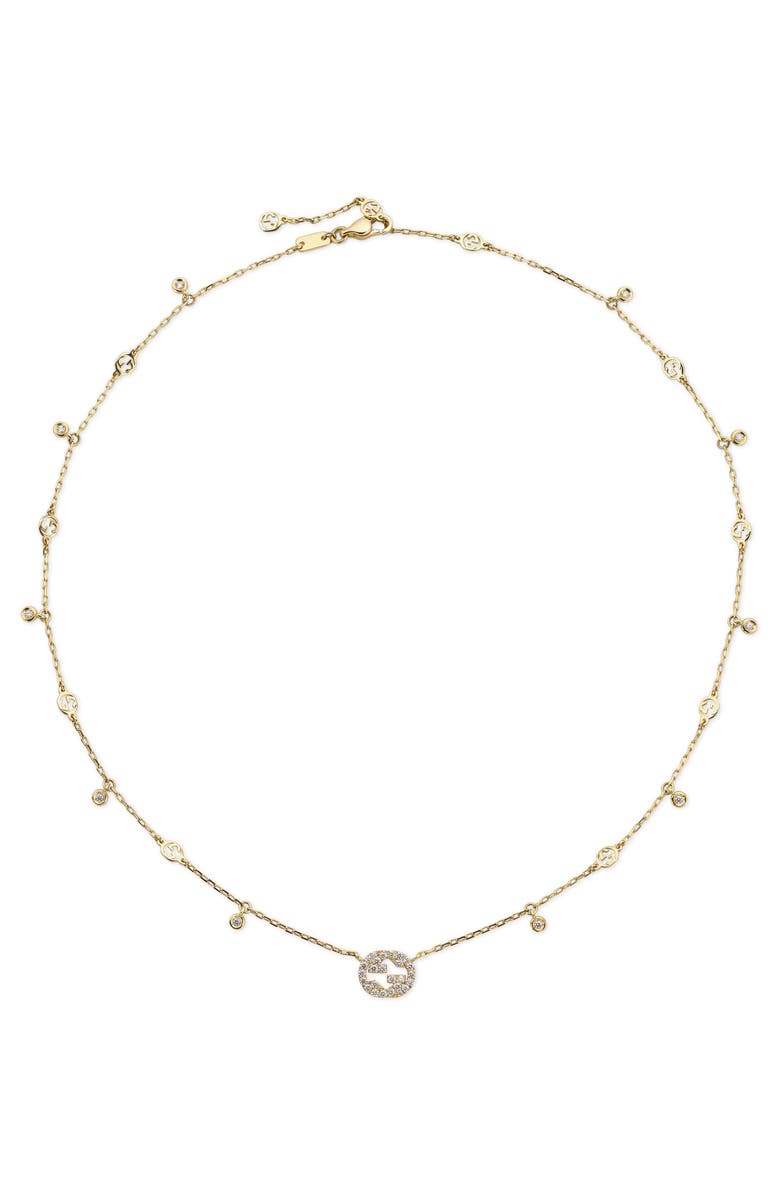 Gucci Interlocking-G Diamond Pendant Necklace, Alternate, color, Gold