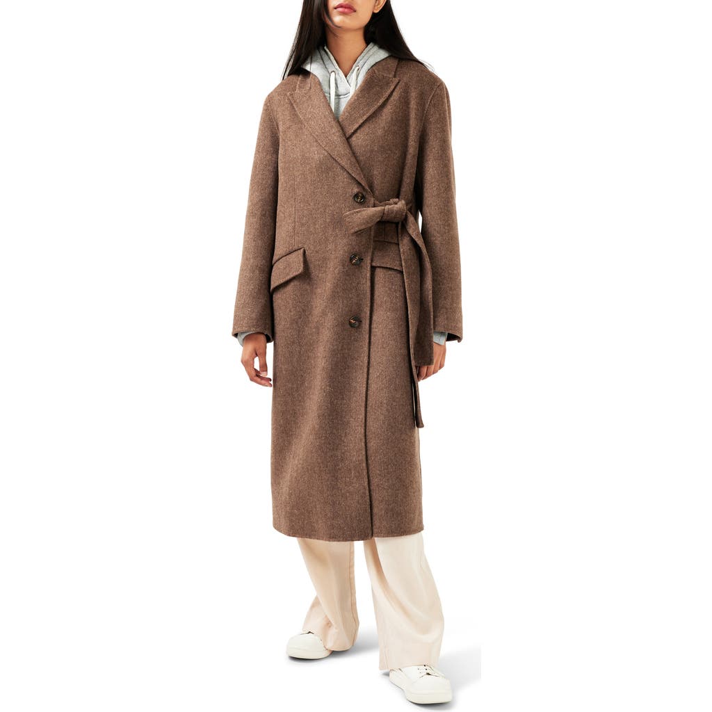 Belle & Bloom Right There Side Tie Wool Blend Coat In Walnut