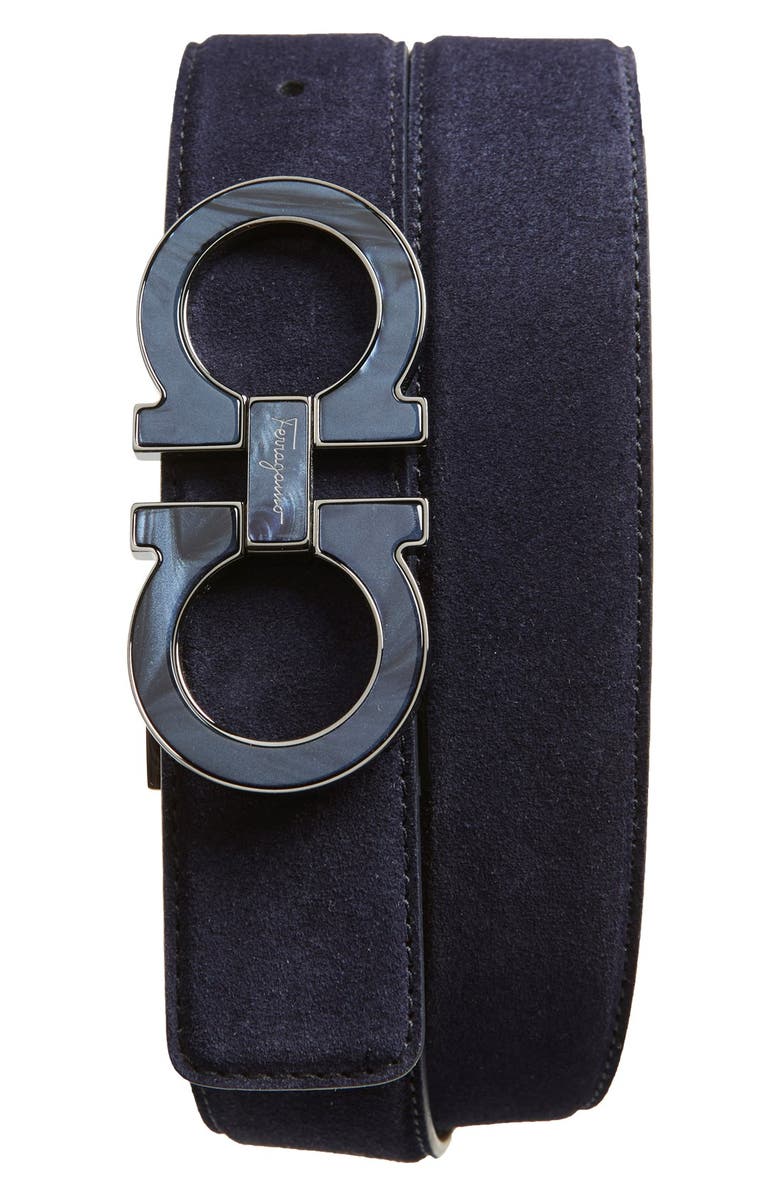 FERRAGAMO Salvatore Ferragamo Enamel Double Gancio Suede Belt, Main, color, 