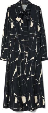 Marina Rinaldi Abstract Print Long Sleeve Cotton Shirtdress