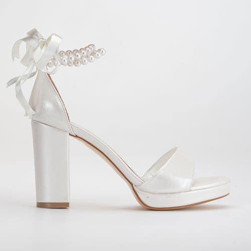 Forever & Always Shoes Renee Platform Sandals With Pearls In Ivory Faux Leather
