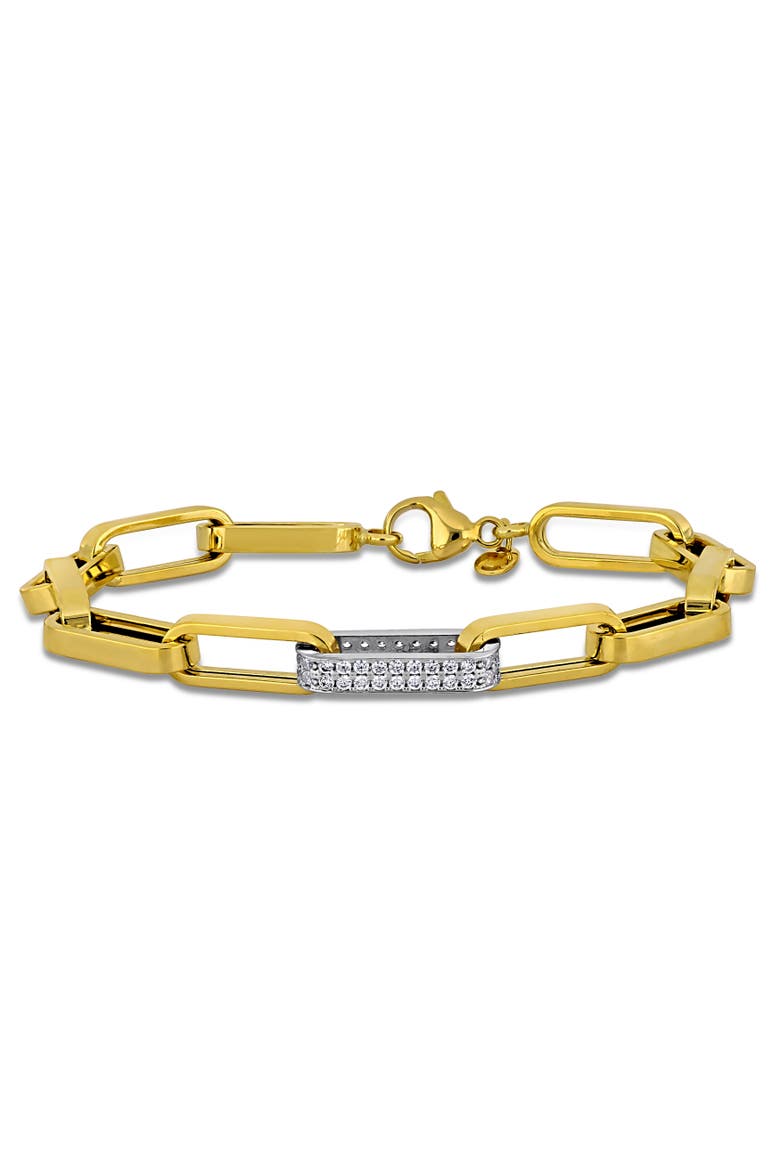 Cubic Zirconia Paperclip Bracelet Two-Tone, Main, color, 14k Yellow Gold