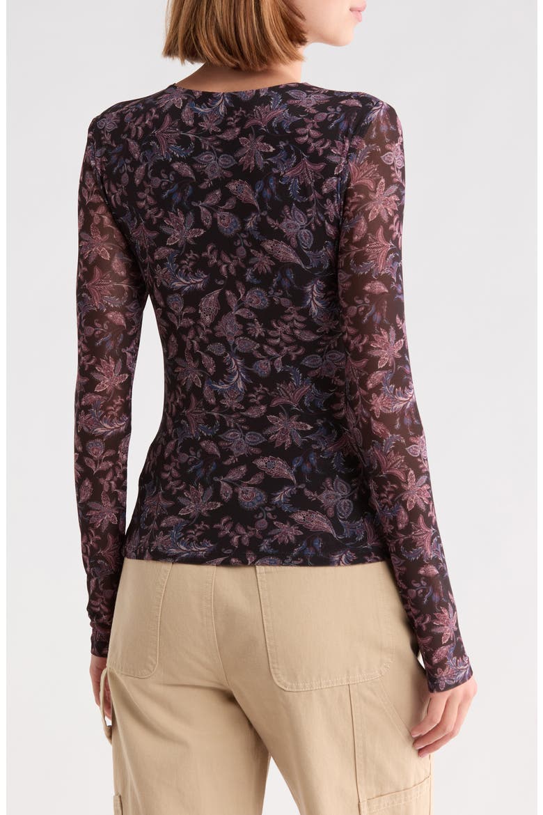 Long Sleeve Mesh Top, Alternate, color, BLACK- PINK THERESA ORNATE