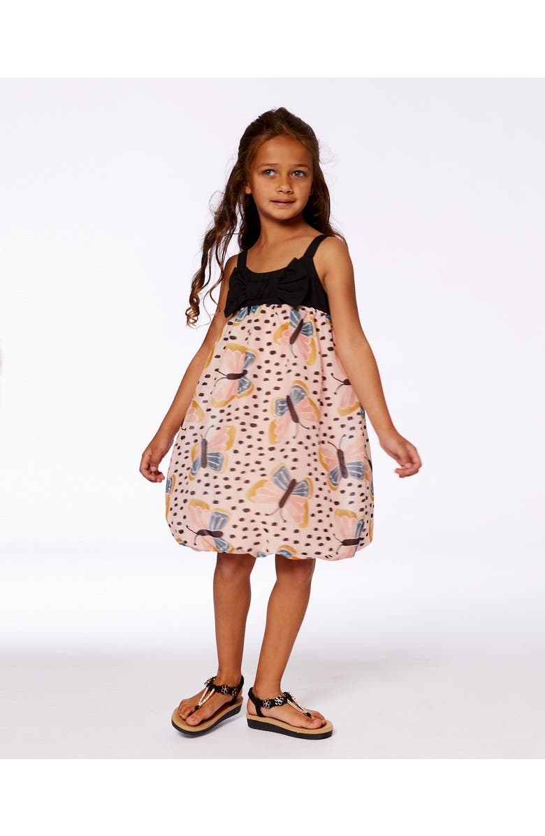 Deux par Deux Little Girl's Printed Bubble Dress Black And Pink Butterflies, Alternate, color, Black And Pink Butterflies