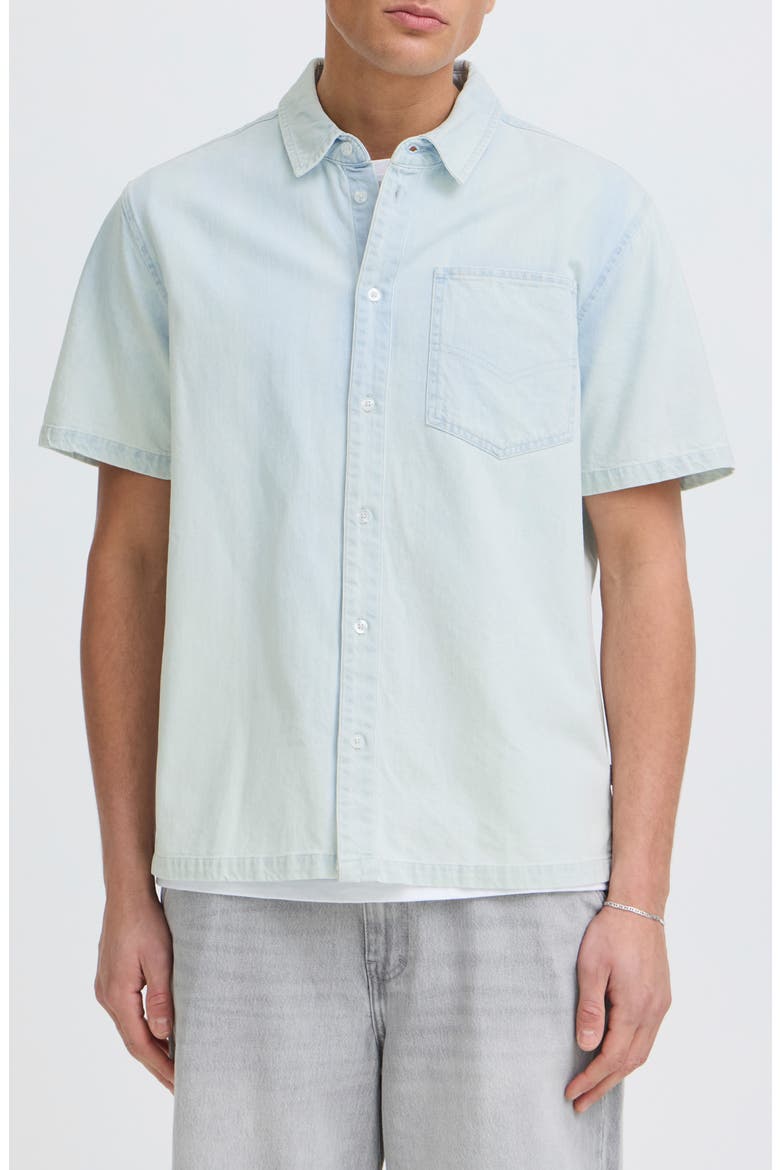 Rogue Casual Fit Short Sleeve Cotton Button-Up Shirt, Main, color, LIGHT BLUE DENNIM