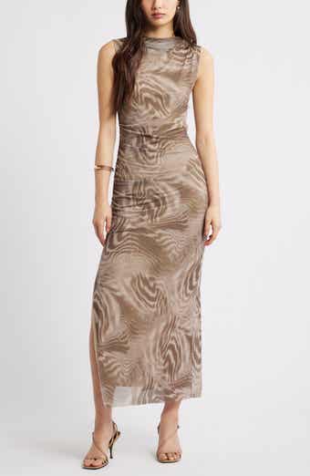 Open Edit Mesh Body-Con Maxi Dress