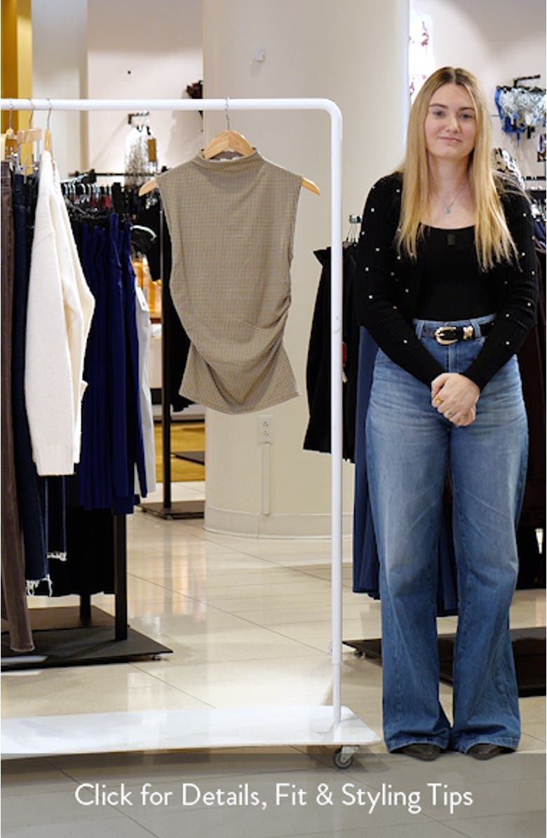 Houndstooth Ruched Mock Neck Sleeveless Top, sales video thumbnail