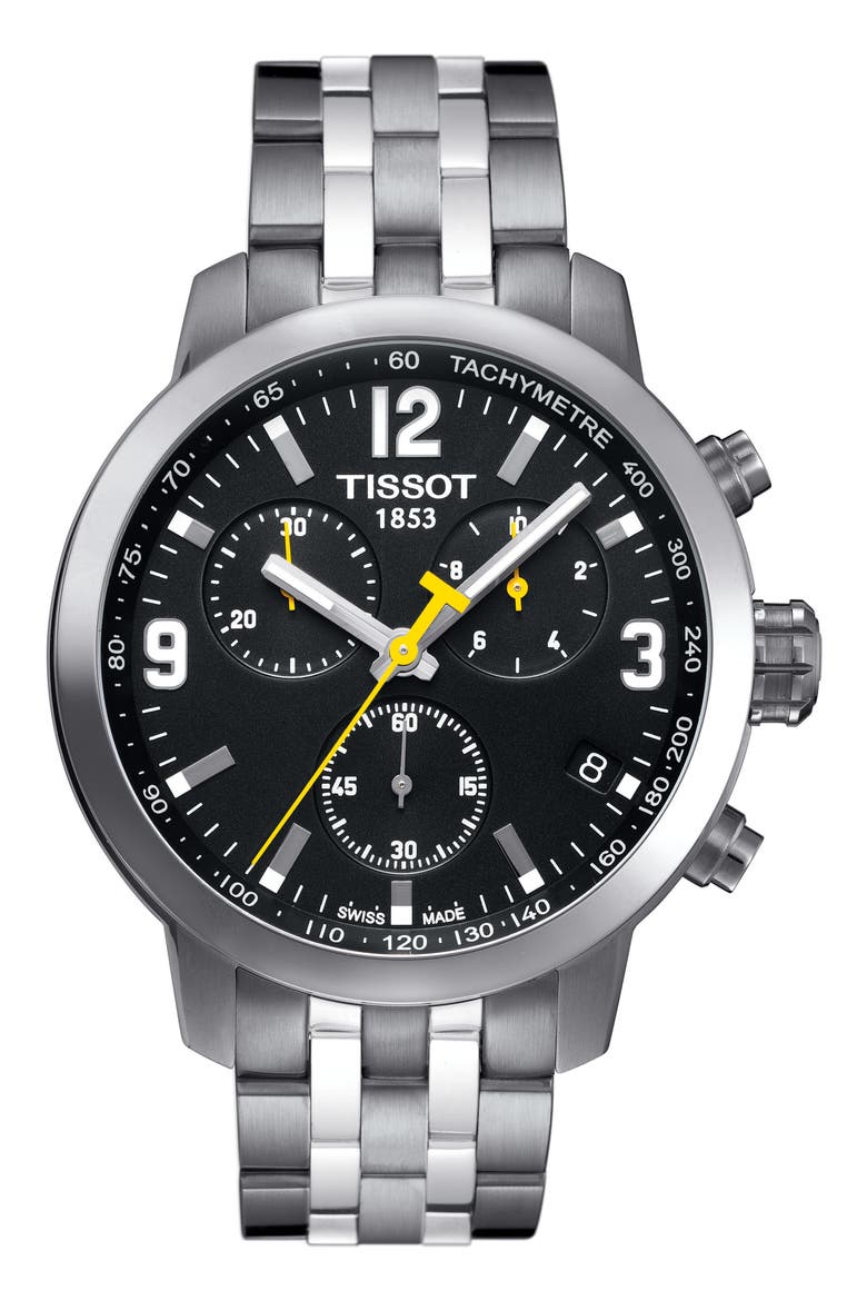 PRC200 Chronograph Bracelet Watch, 42mm, Main, color, SILVER/ BLACK/ SILVER