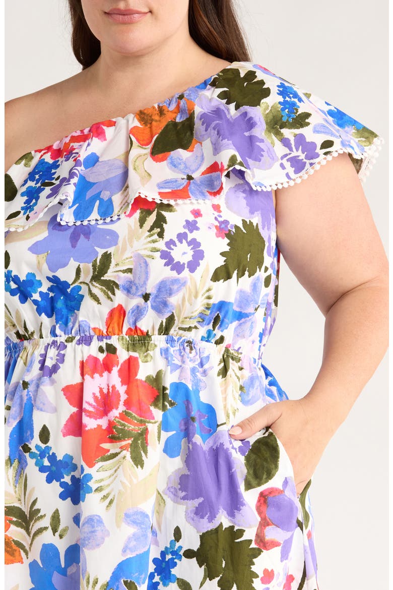 Amania Floral Suraya One-Shoulder Cotton Maxi Dress, Alternate, color, BLUE/ PURPLE
