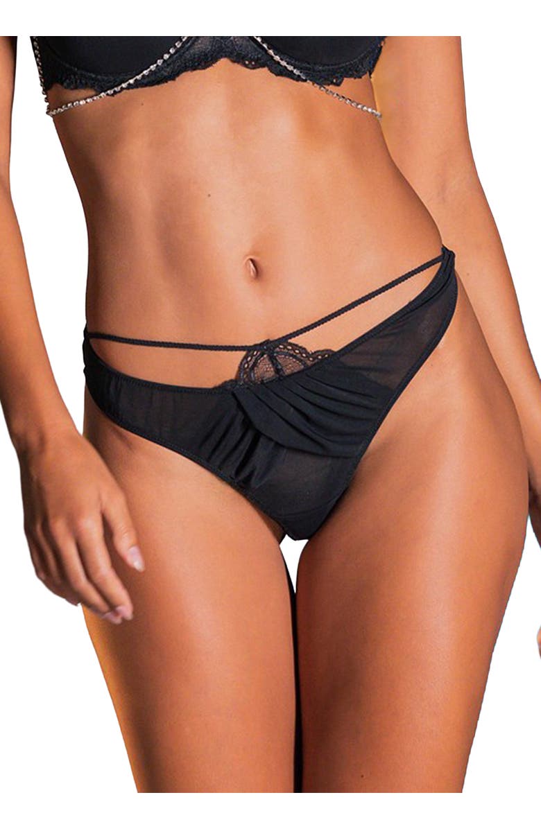LASCANA Sheer Thong Panty, Main, color, Black